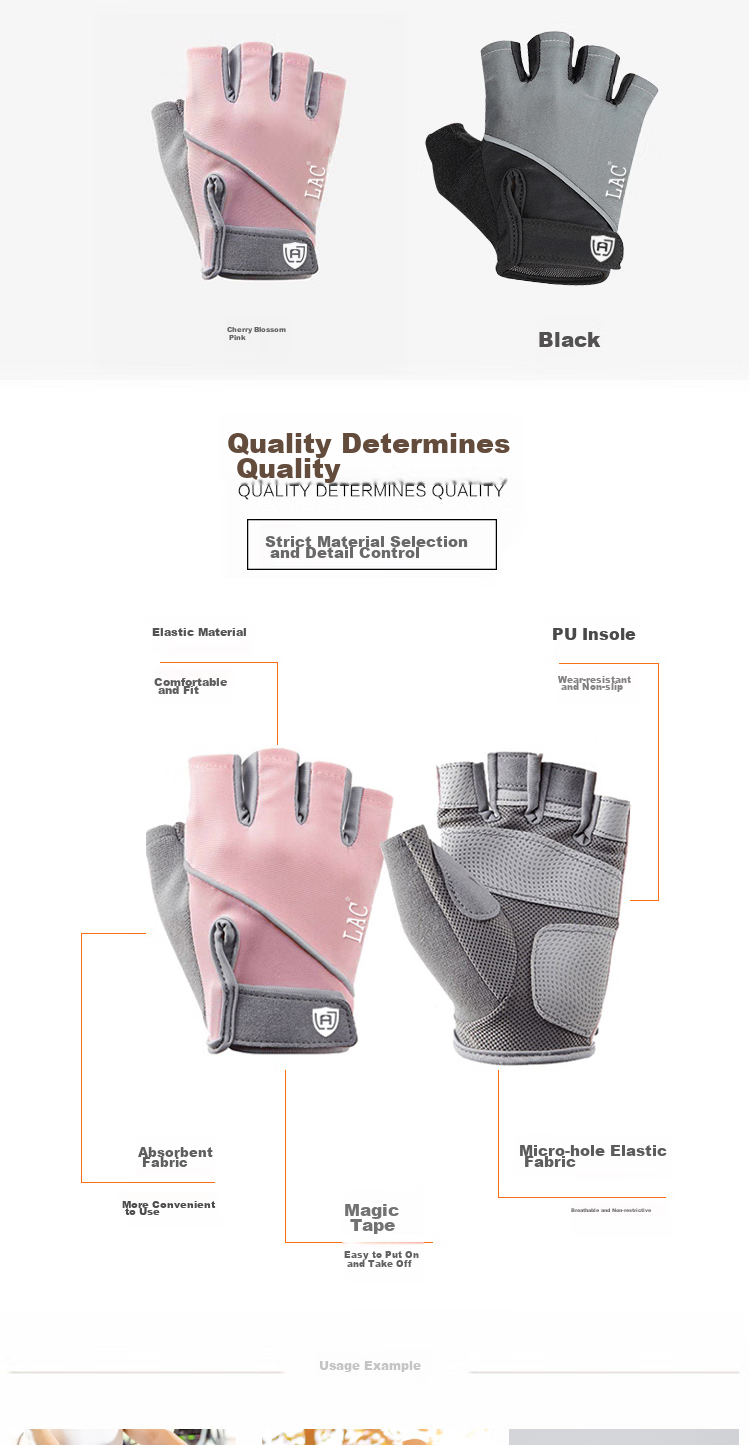 LAC Lightweight Sports Gloves, Women's Fitness Workout Gloves, Non-Slip Protective Fingerless Breathable Gloves for Equipment Training, Cherry Pink, Size S 2