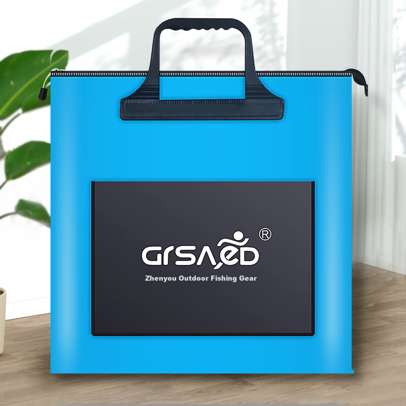 Grsaed Fishing Tackle Bag, Handheld Bag, 43cm, Multifunctional, Waterproof, Lightweight, Thickened, Wear-Resistant, Storage for Live Fish, Fishing Accessories, Short Handle with Side Pocket, Blue