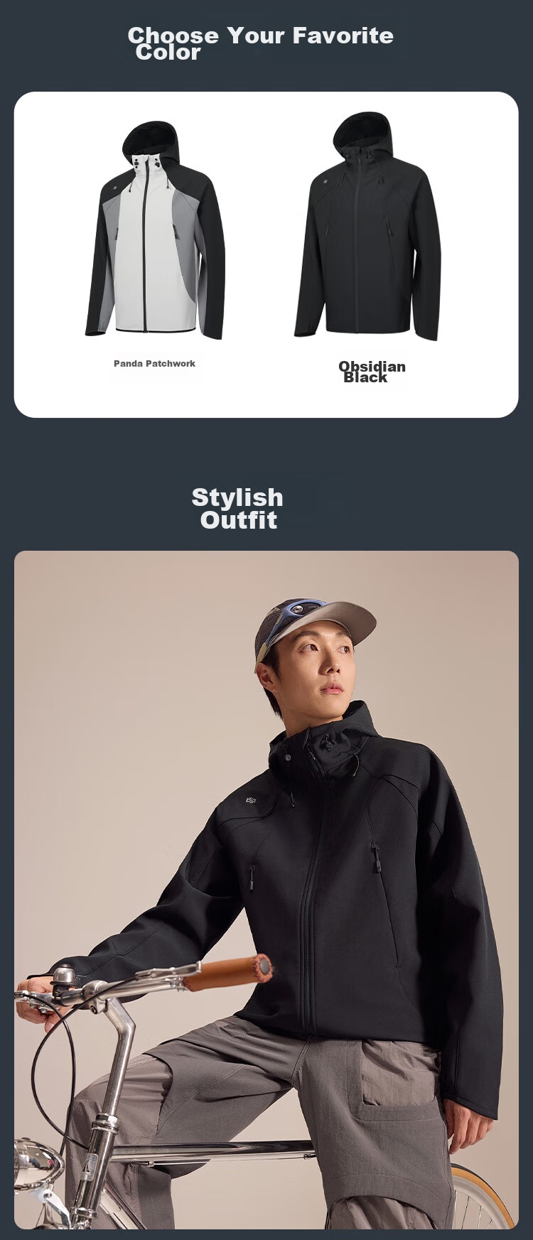 JD Original Outdoor Windproof Breathable Anti-Static Waterproof Ultra-Wear Soft Shell Jacket for Men, Obsidian Black, Size S 11