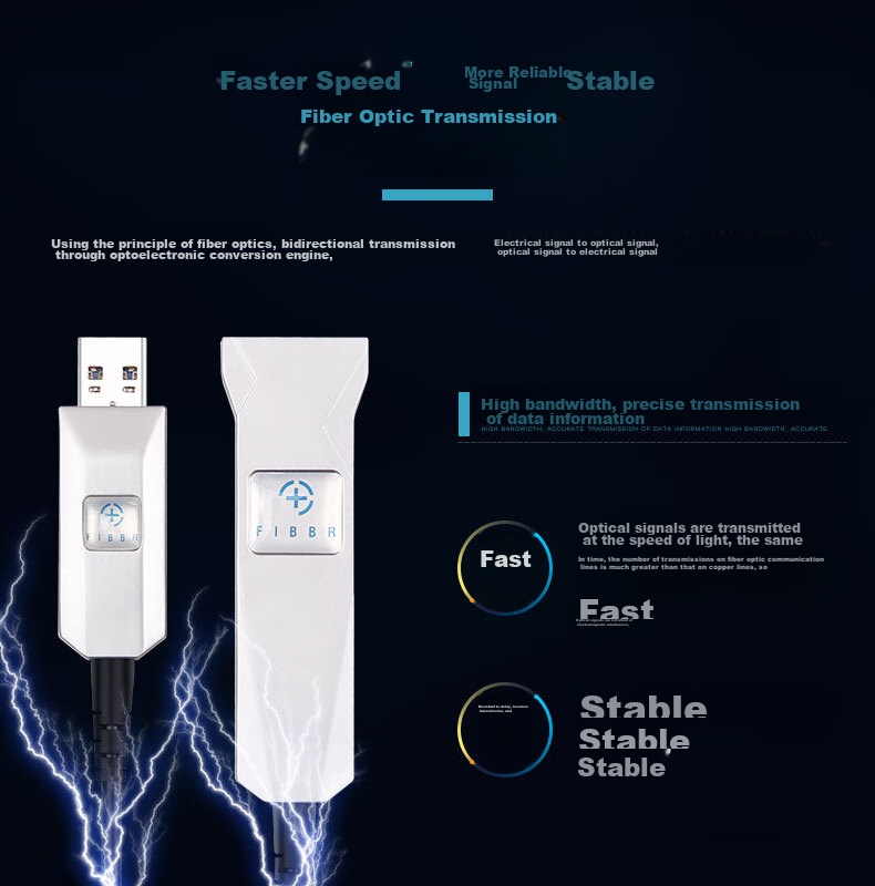 FIBBR Extension Series Fiber Optic USB 3.0 Male to Female High-Speed Extension Cable 10 Meters, High-End Audiophile External Device Signal Amplification Connection Cable Engineering Version, Silver 5