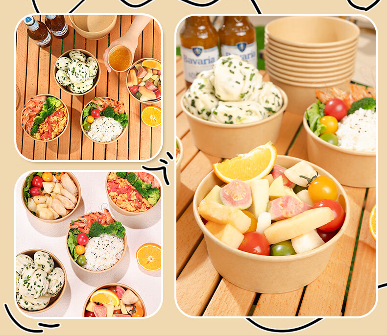 Yunlei Disposable Paper Lunch Box with Lid, Thickened Takeout Food Container, Camping Bento Box 750ml*12 Sets 13