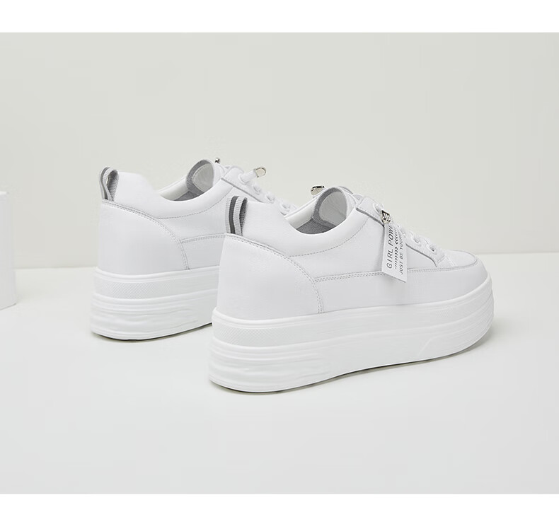 DAPHNE Women's White Leather Versatile Thick-Soled Casual Sneakers with Hidden Heel, Style 4623101013, Black, Size 34 14