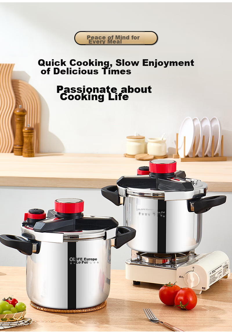 OLOFE Pressure Cooker, Gas And Induction Compatible, 304 Stainless Steel, 8L, Baoshikang European Style Explosion-Proof, Deep Single-Handed Opening And Closing Pressure Cooker 11