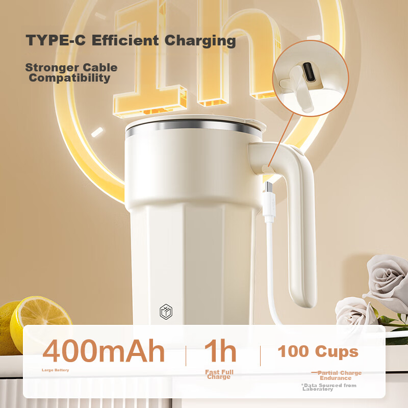 京东京造 小旋风搅拌杯电动 自动咖啡杯type-c充电【316不锈钢】400ml