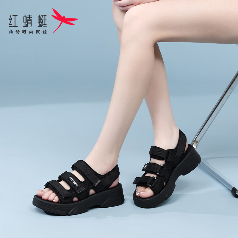 RED DRAGONFLY Women's Sandals, Summer Internet Celebrity Thick-Soled Heightening Casual Shoes, Sports Roman Beach Shoes, WTK240731, Black, Size 35
