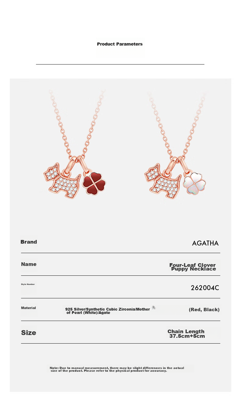 AGATHA Four-Leaf Clover Dog Silver Necklace for Women, Birthday Gift for Girlfriend, Elegant Pendant 7
