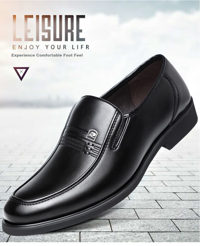 BEIOUTU Men's Shoes, Business Casual Shoes, Round Toe Slip-On, British Style Soft Leather Dress Shoes, Formal Leather Shoes, 1716 Black, Size 44 1