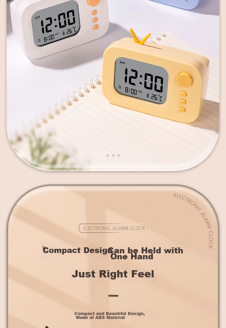 Deli Cute Cartoon Alarm Clock Thermometer, Back-To Gift for Students And Children, Blue LE104 9