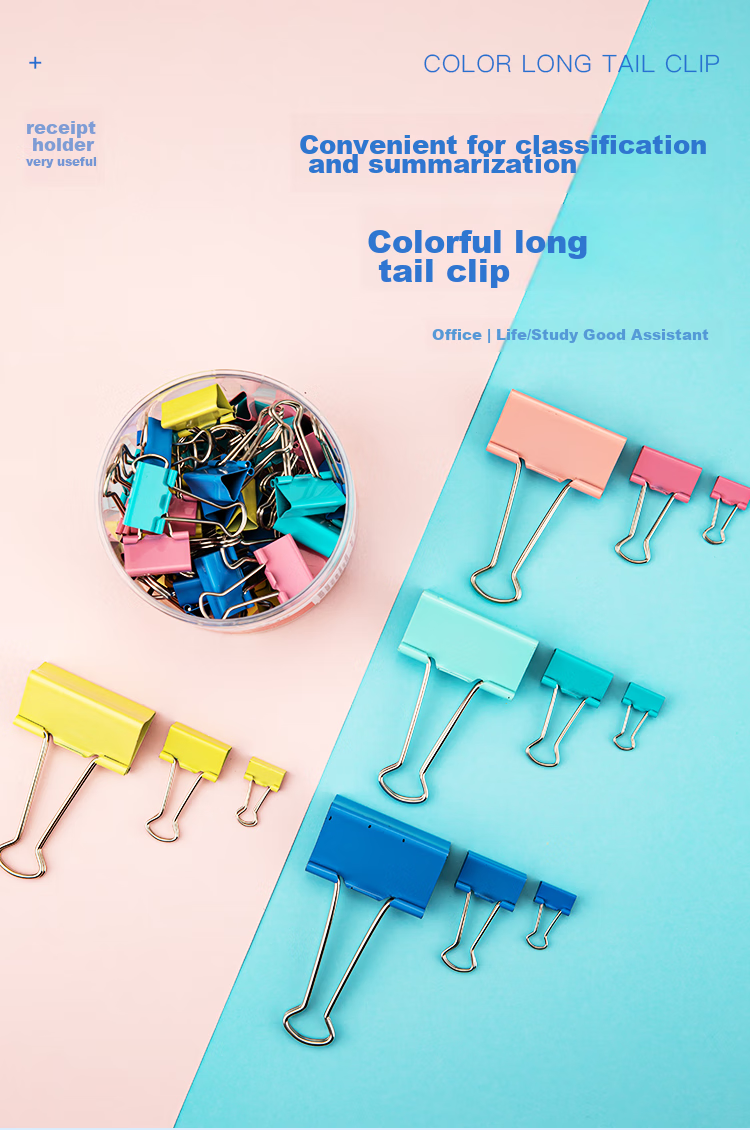 COMIX [Super Popular] 24 Pieces 41mm Binder Clips, 2# Large Size Paper Clips, Colorful Metal Document File Clips Stationery Office Supplies, 24 Pieces/tube EB405 1