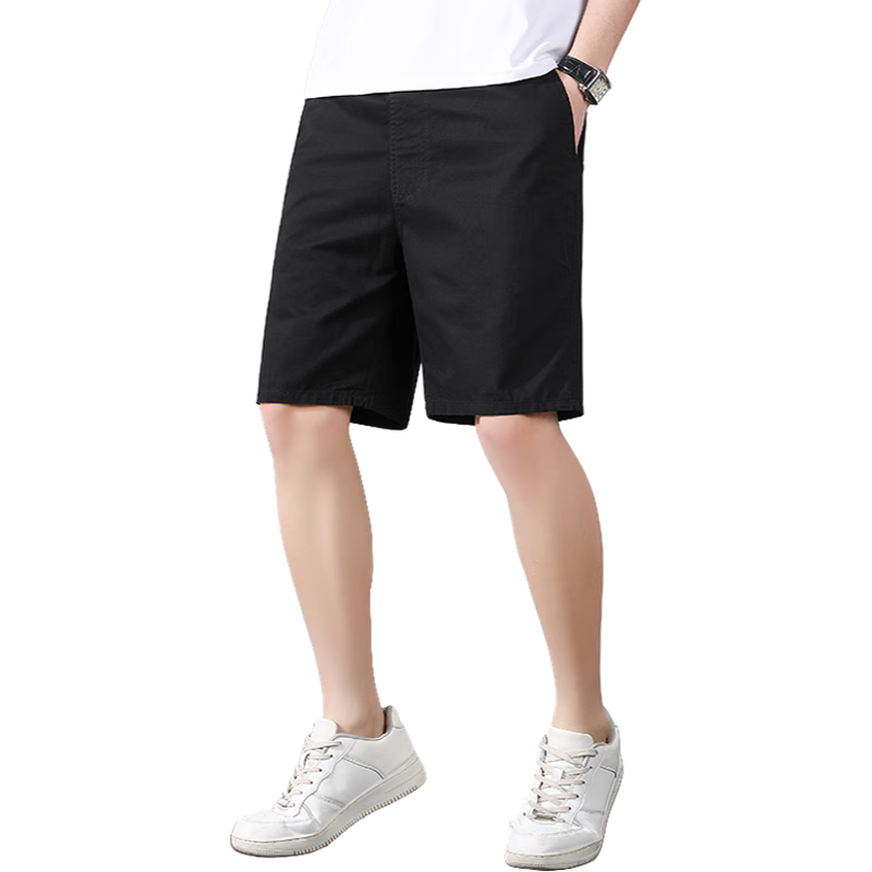 TUCANO Men's Shorts, Summer, Solid Color, Versatile, Pure Cotton, Trendy, Sports, Thin, Breathable, Knee-Length Pants, Black, 5XL