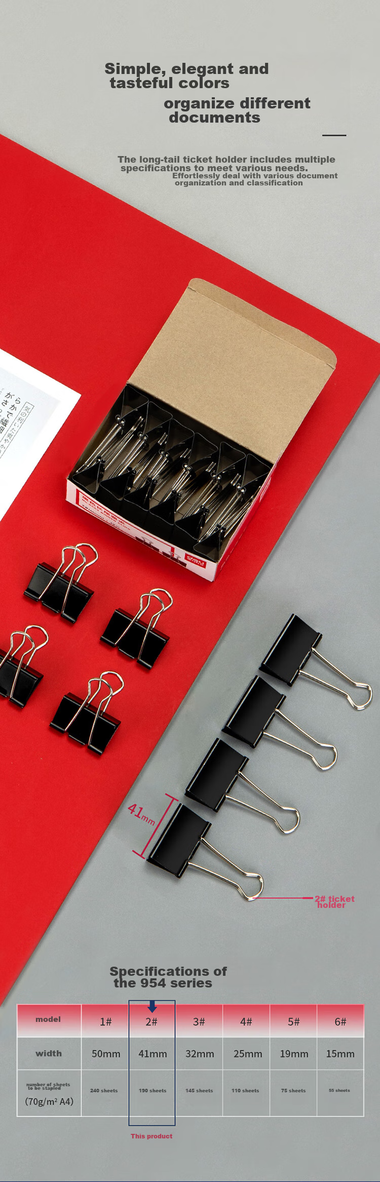 Deli 41mm Large Metal Black Binder Clips/document Clips/bill Clips/document File Clips, Size 2#, 12 Pieces/box 2