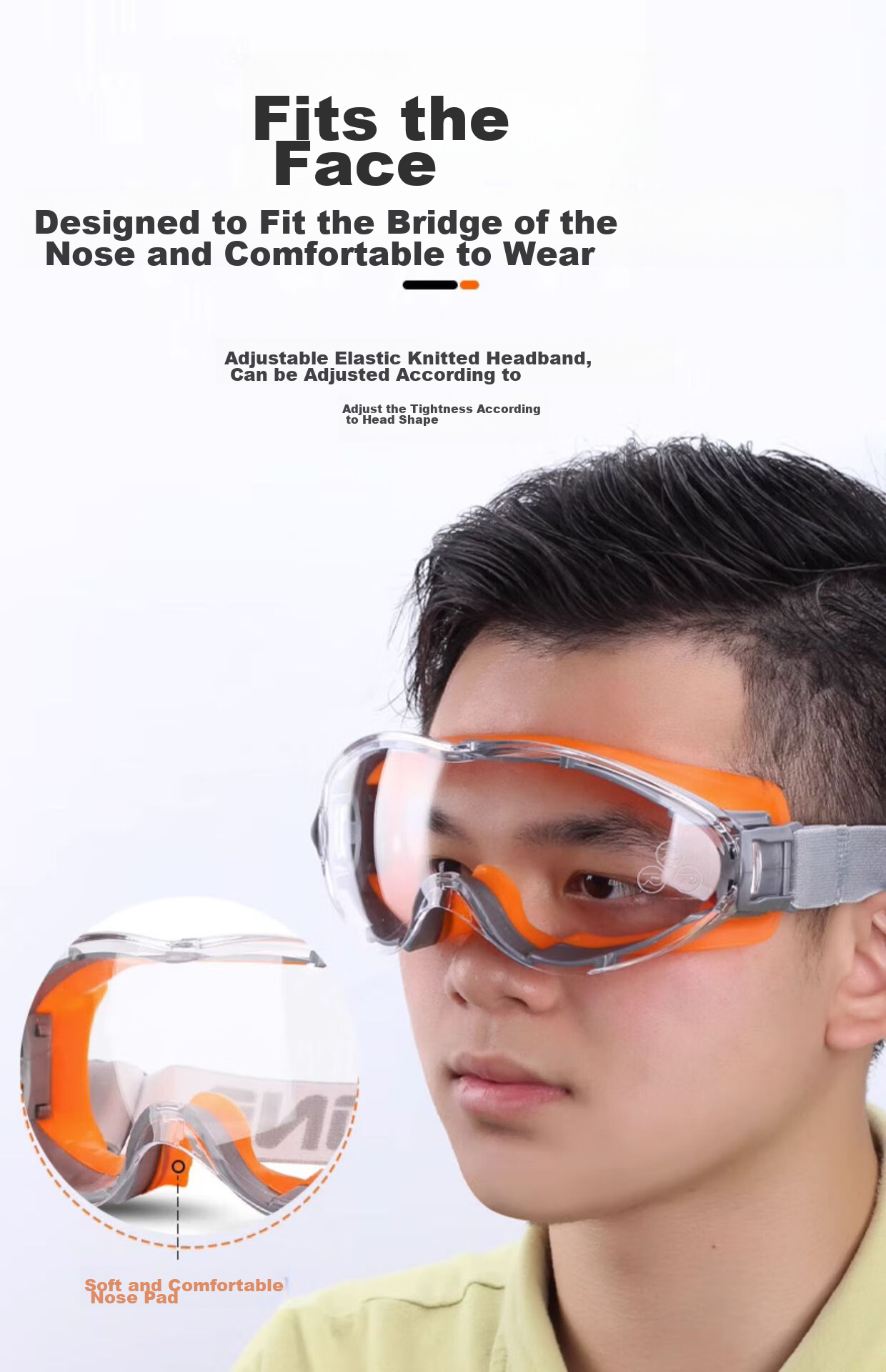 BAIGE Goggles, Pollen And Willow Catkin Protection, Fully Enclosed, Dust-Proof, Sand-Proof, Industrial Cutting Splash Protection, Anti-Fog Glasses, Orange 6