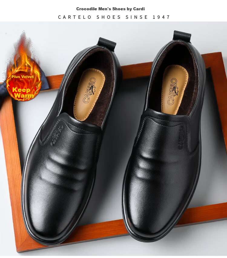 CARTELO British Business Casual Leather Shoes, Soft Sole, Breathable Upper, Slip-On Loafers, Men's Leather Shoes, 9899 Black, Size 40 2