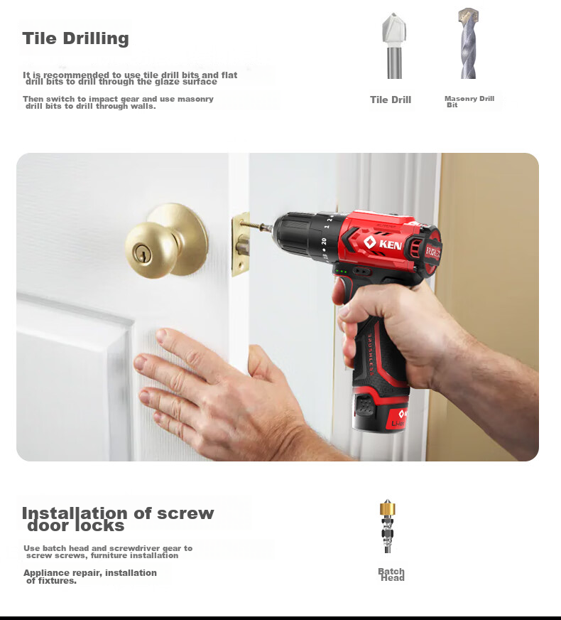 KEN 12V Impact Drill Q12XT-2 Brushless Lithium Drill, Multi-Functional Electric Drill, Household Screwdriver, Power Tool 10