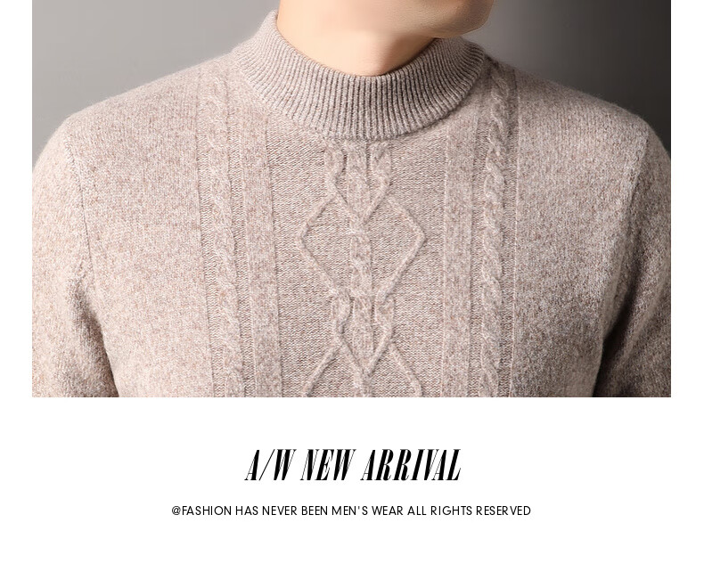 Hengyuanxiang Men's Thickened Wool Sweater Autumn Winter 100% Pure Wool Half Turtleneck Simple Casual Solid Color Knitwear 20