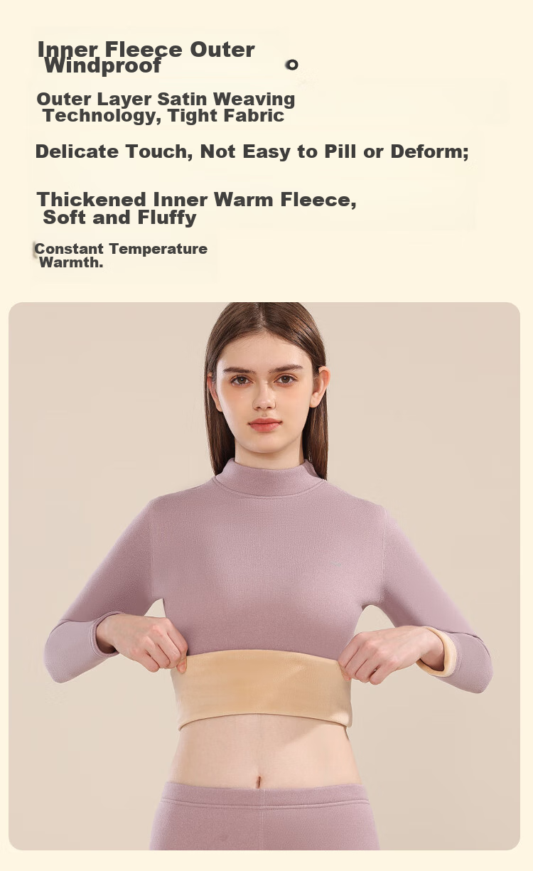 MiiOW Women's down And Silk Fleece-Lined Thermal Underwear Set, Medium Collar Base Layer, New Soft Mist Purple, 2XL 8