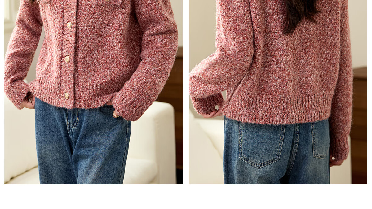 PinCai Women's Knitted Cardigan New Year Battle Robe Little Chanel Style Soft Wool Crew Neck Sweater P144U4016 12