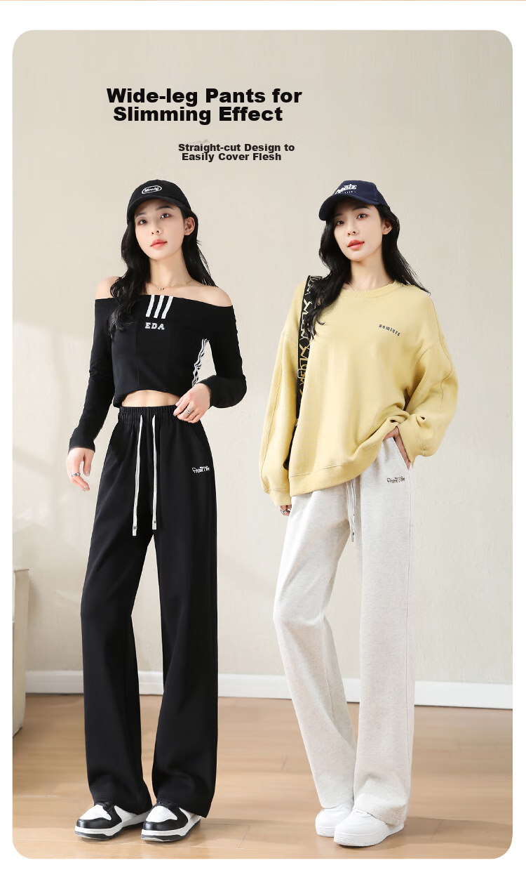 FitonTon Women's Casual Pants, Spring And Summer Straight-Leg Sports Chenille Wide-Leg Trousers, Flowing Floor-Length Pants, High-Waisted Slimming Sweatpants 2