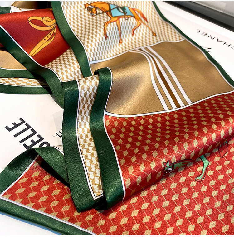 GLO-STORY Silk Scarf for Women, Mulberry Silk Versatile Double-Layer Fine Silk Narrow Small Scarf Long Flowing Ribbon Qixi Gift Box Set 28