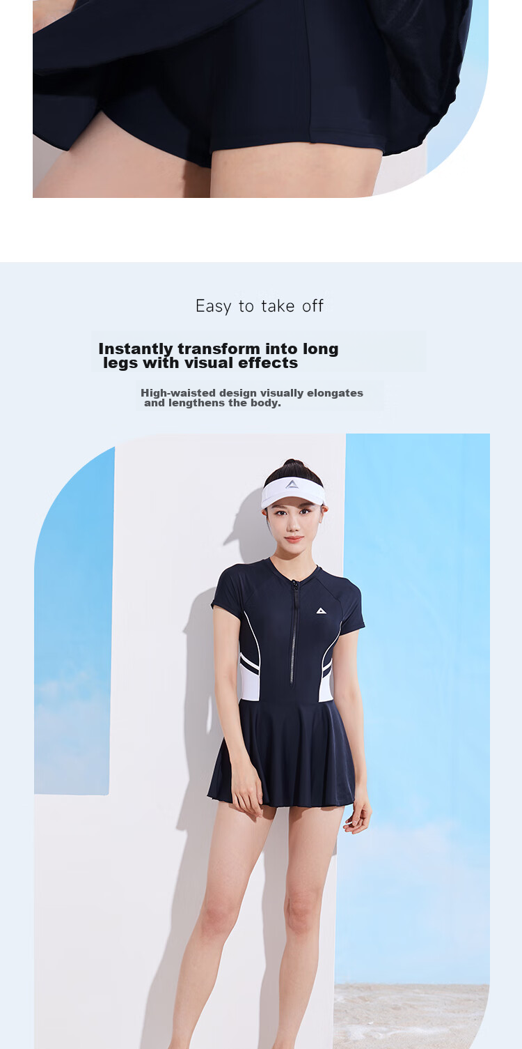 PEAK Women's One-Piece Swimsuit Dress, Tummy Control, Slimming, Comfortable, Quick-Drying, Casual, Conservative, Hot Spring Beach Dress Swimwear, Black XXXL 6