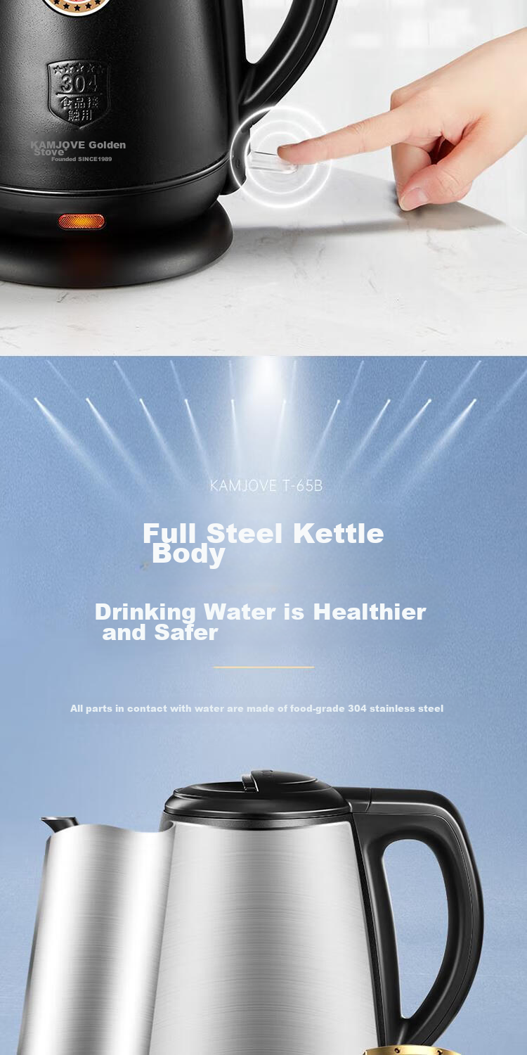 KAMJOVE Electric Kettle, Household 304 Stainless Steel Full Steel Kettle Body, 0.8L Capacity, Automatic Shut-Off, Electric Water Boiler T-92A for Brewing Tea 4