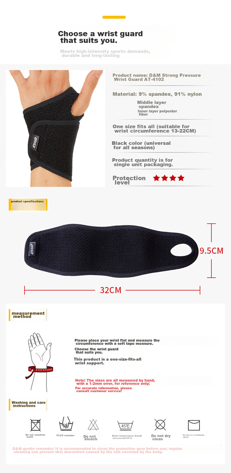 D&M Fitness Gloves, Sports Palm Protection for Men, Wrist Guard for Pull-Ups, Durable for Weightlifting, Non-Slip, Imported, One Pair 4