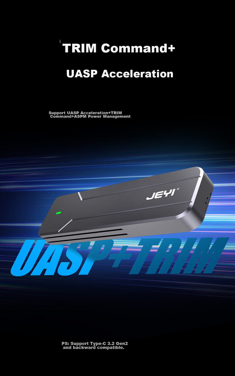 JEYI High-Speed Cooling Portable Hard Drive Enclosure, MSATA Shockproof SSD Case, M SATA to Type-C External Enclosure, All-Aluminum Alloy Shell 9
