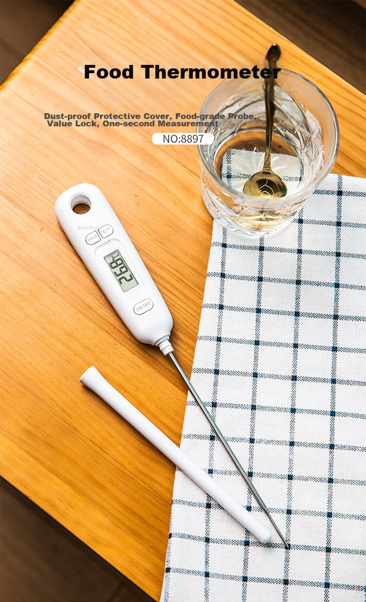 Deli Probe Thermometer Baby Milk Thermometer Kitchen Oil Thermometer with Protective Sleeve And Battery 8897 1