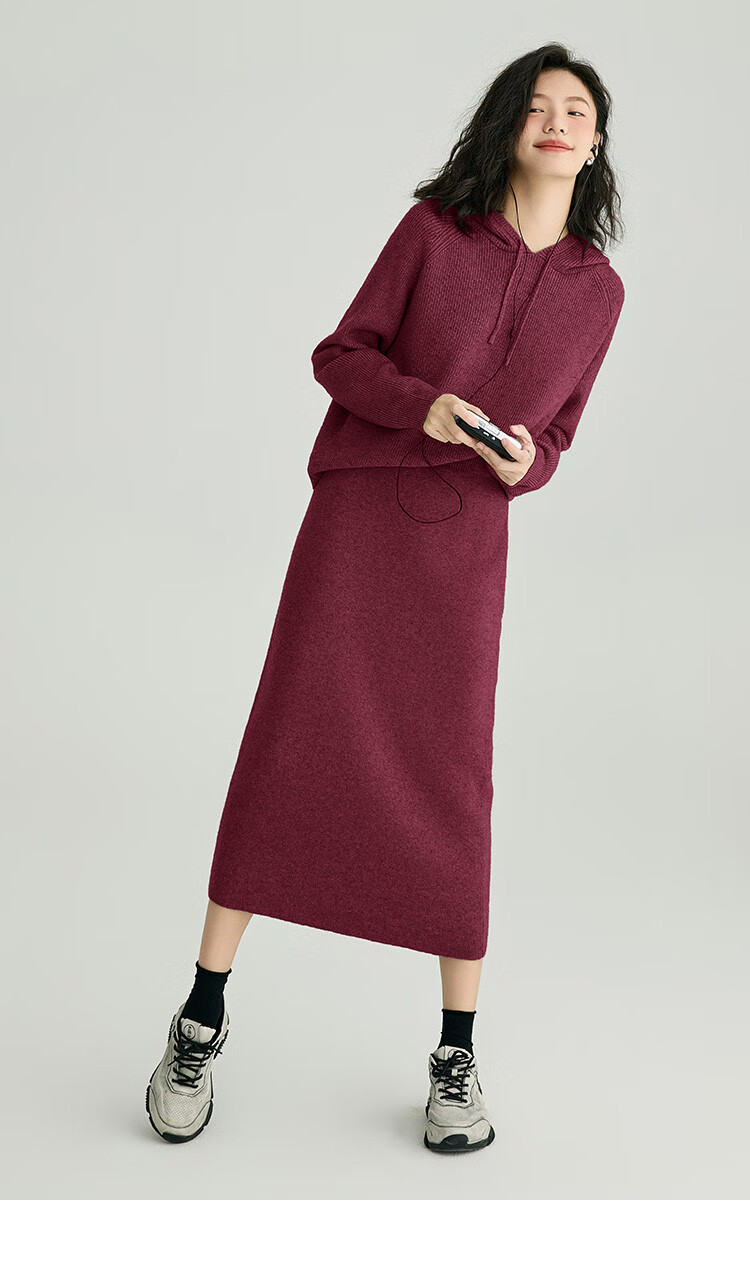 DME Relaxed Knit Set Spring Autumn Hoodie Knit Top + Elastic Knit Skirt Two-Piece Set 7