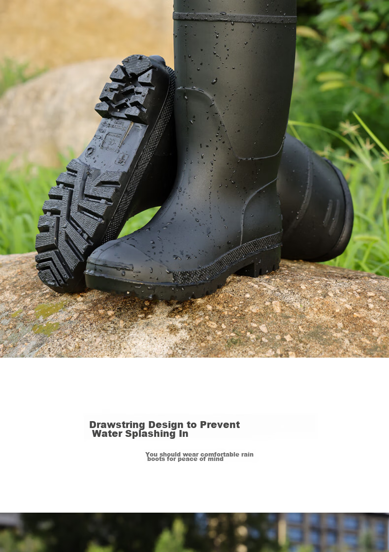 Lanoudun Men's Tall Waterproof Rain Boots, Outdoor Non-Slip Rubber Shoes, Wear-Resistant Rain Boot Covers YX1008 Size 40 14