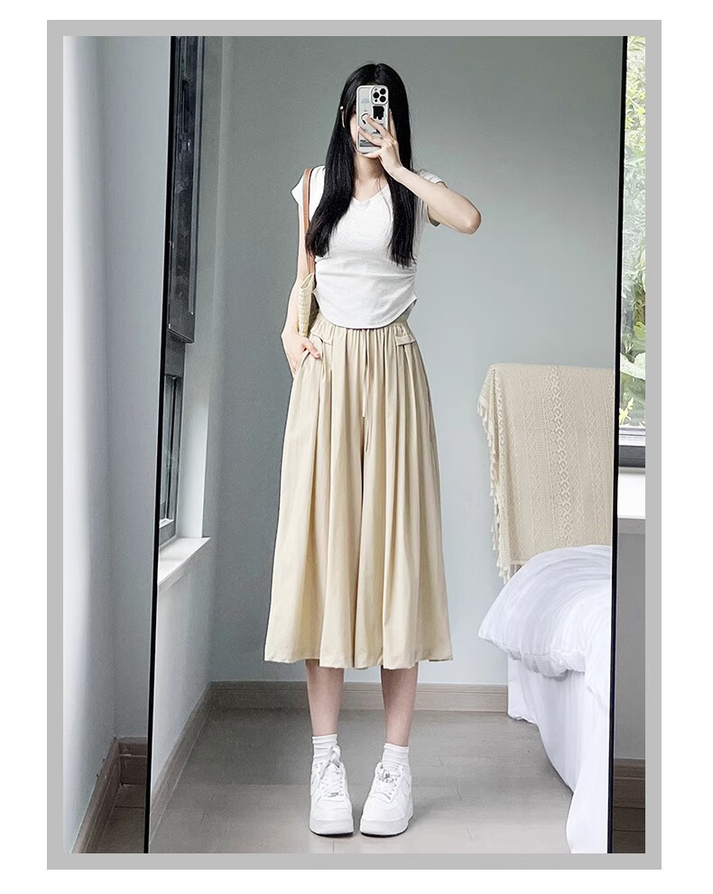 XUEXIMAN Summer Fashion A-Line Skirt Pants for Women, Draping Thin Quick-Dry Loose High-Waist Slimming Lazy Casual Trousers 4