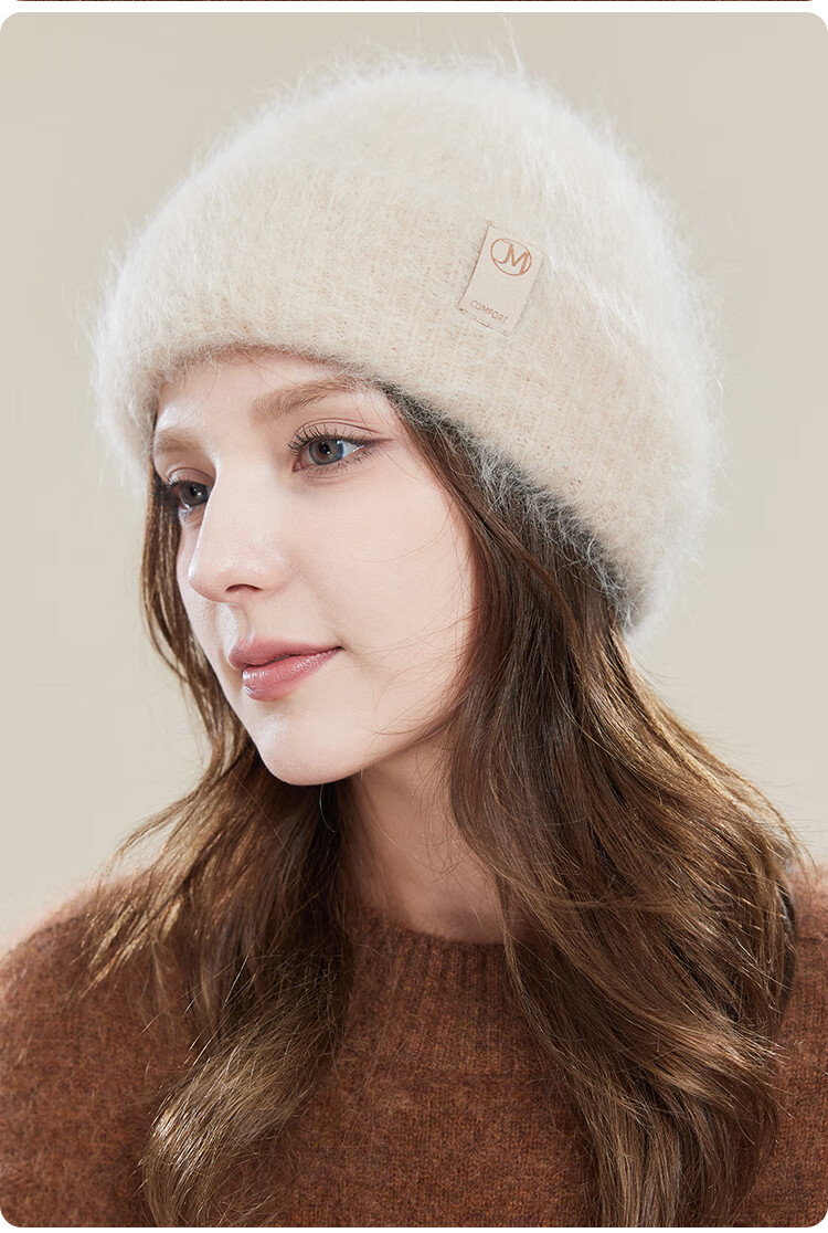 JIUMU Alpaca Wool Warm Knit Hat, Autumn And Winter Knitted Cap, Cold Hat, Winter Hat, Outdoor Ear Protection Hat for Women in Cold Weather 16