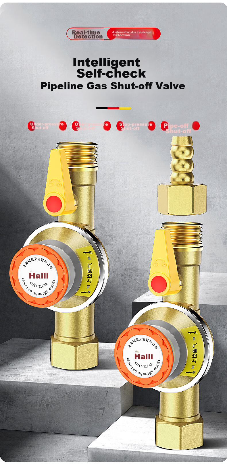 Haili 0.9 Gas Self-Closing Valve, Natural Gas Household Stove, Automatic Gas Leak Shut-Off, Thickened Copper Gas Safety Valve RT 5