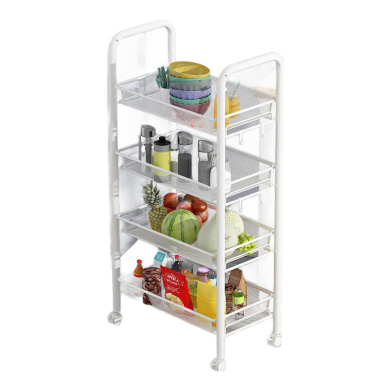 Anerya Kitchen Storage Rack, Snack Cart, Floor-Standing Multi-Layer Organizer, Bathroom Wheeled Shelf, Vegetable Rack, White, 4 Tiers