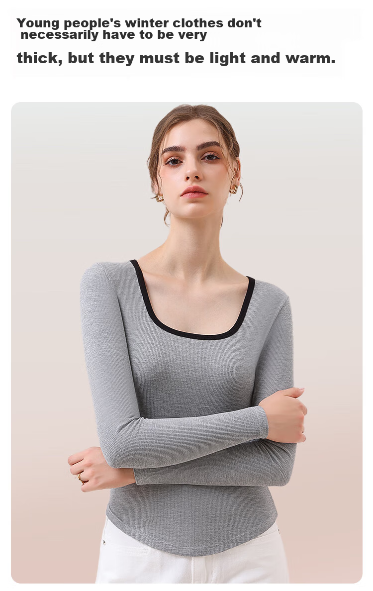 MiiOW Women's T-Shirt, U-Neck Design, Contrasting Colors, French Style, Striped Pattern, New 2026 Model, Slim-Fit Base Layer Top for Wome 11
