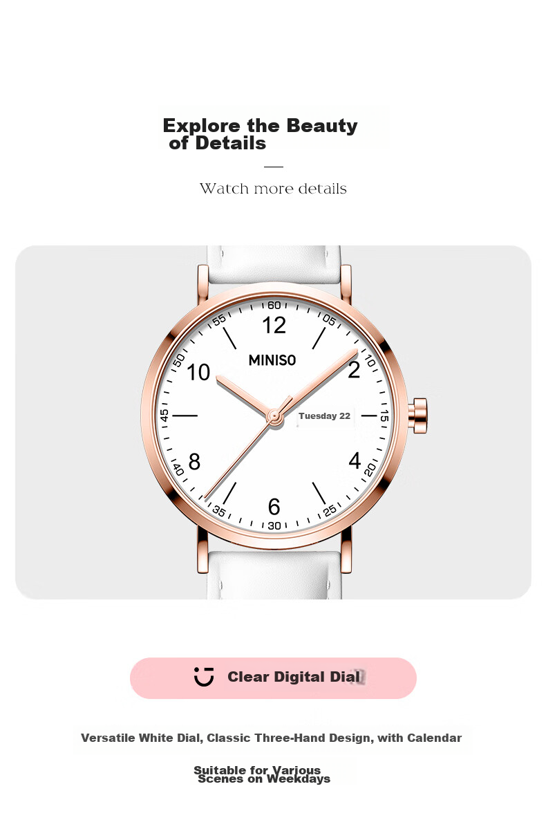 MINISO Women's Fashion Dual Calendar Girl's Wristwatch Waterproof Quartz Watch for Middle and High School Students Gift for Girls 14