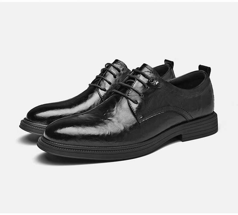 HLA Men's Leather Shoes, Trendy Business Formal Wear, Height-Increasing Derby Shoes HAAPXM4DAO286, Black Heightening, Size 38 28
