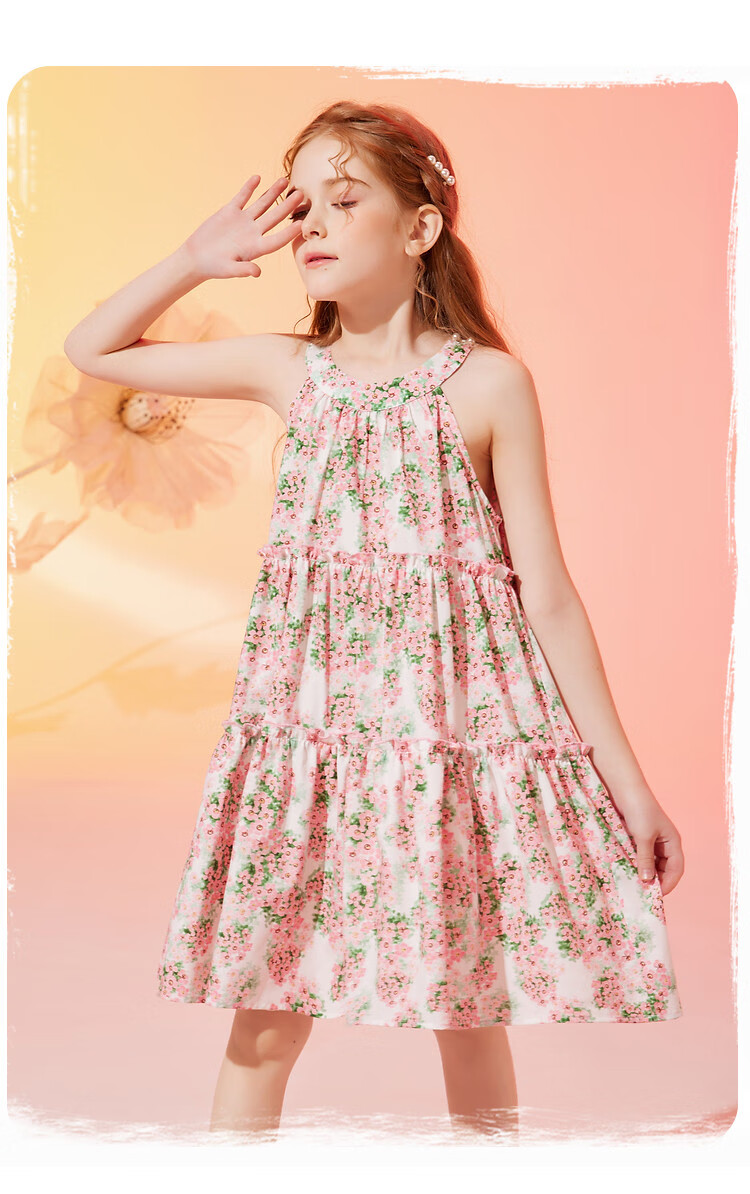 ASK JUNIOR Girls' Summer Dress, All-Over Print Spaghetti Strap Dress, Vacation Children's Princess Dress 1