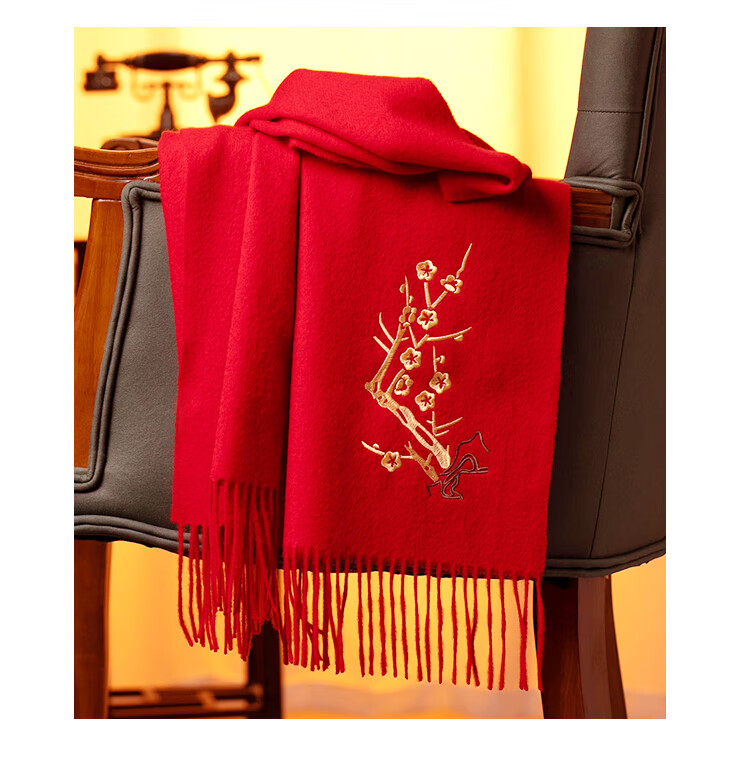 Shanghaigushi 100% Wool Scarf Gift Box, Winter Warmth, Embroidered Neckwear for Men And Women, Birthday Gift for Mom Or Teacher, National Day Present 2