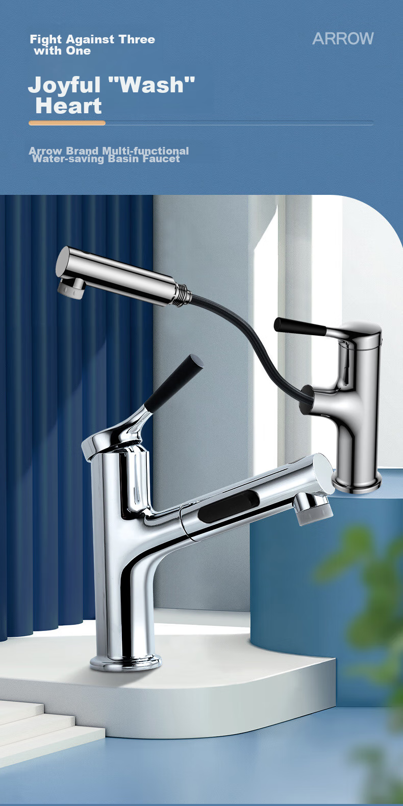 ARROW Gun-Gray Basin Faucet, Hot And Cold Washbasin Faucet, Bathroom Pull-Out Faucet AE4175MGG 1
