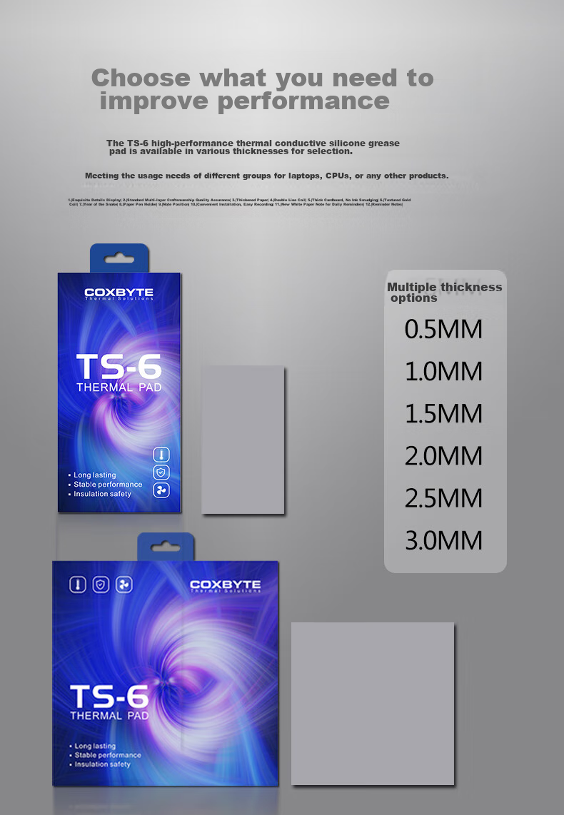 COXBYTE Thermal Pad TS-6 for Desktop Graphics Card, Laptop RAM, M2 SSD Hard Drive Cooling Silicone Pad 85*45*0.5mm 5