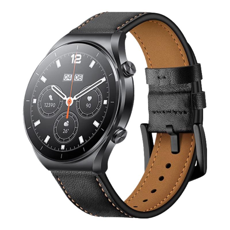 ESCASE Genuine Leather Replacement Strap for Xiaomi Watch S1/S1Pro/S2/S3/S4 Smartwatch, Classic Cowhide Leather Band for 46mm Black Watch