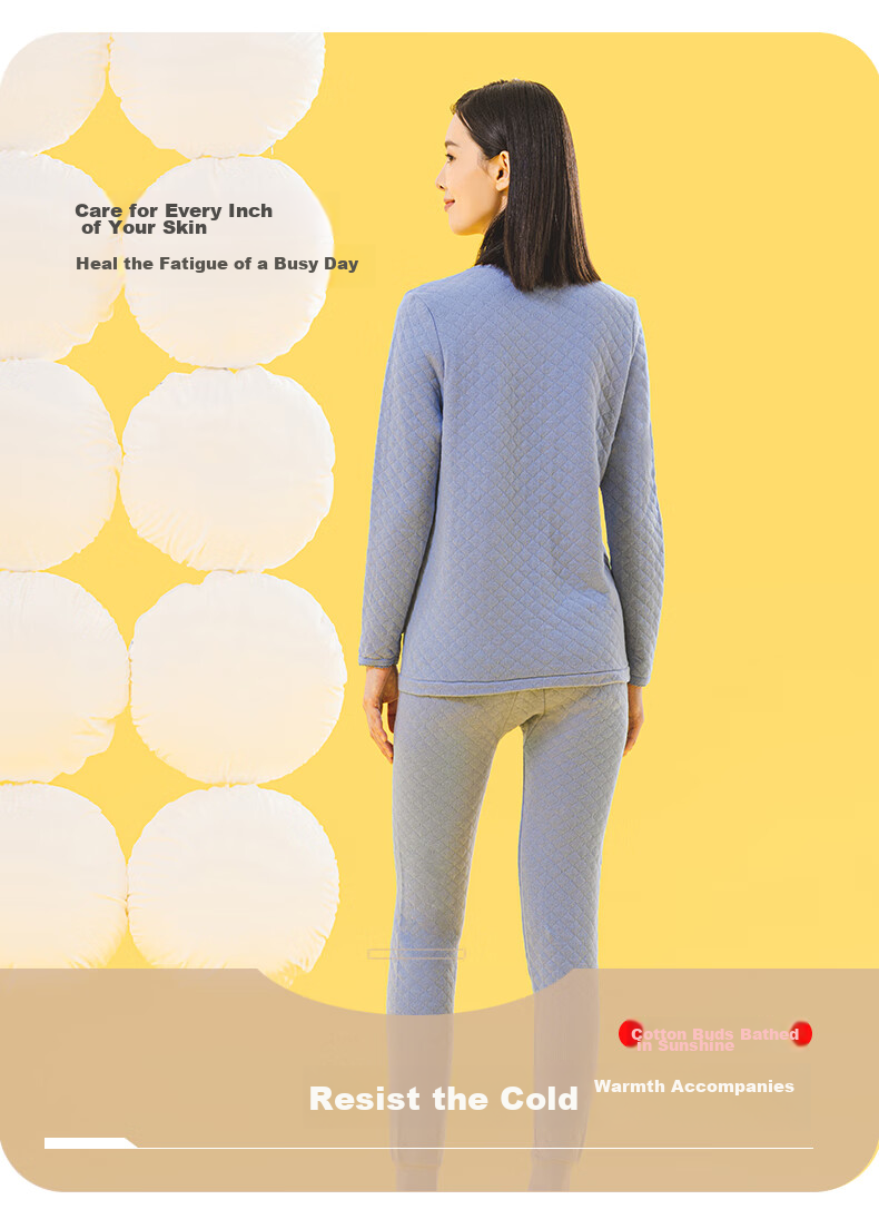 Yiershuang [7A Antibacterial And Anti-Mite Three-Layer Thickened] Autumn And Winter 100% Cotton Thermal Underwear Set for Women, Autumn Top And Pants 15