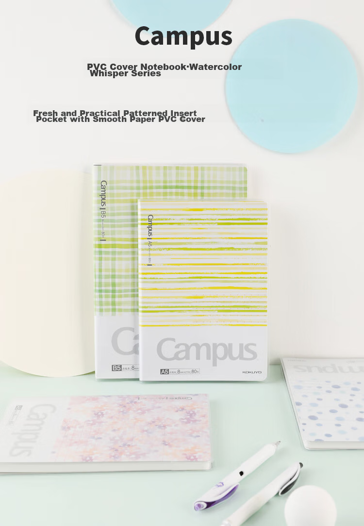 KOKUYO A5 Notebook with Plastic Cover, Campus Watercolor Language Cover Notebook for Storage And Notes, 8mm Dotted Line, 80 Pages, Yellow, WSG-NBDDA580Y 1