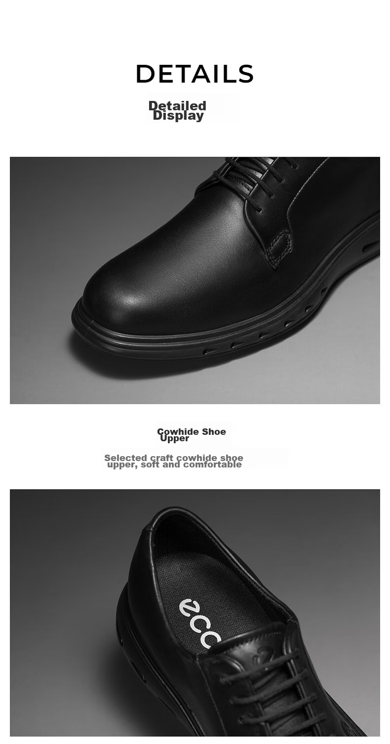 ECCO Derby Shoes, Cowhide Height-Increasing Casual Formal Leather Shoes, Hybrid Waterproof Series 524704, Cocoa Brown, Size 45 HL 5