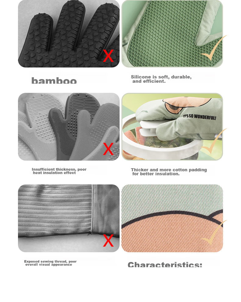 Mohuanchufang Heat-Resistant Gloves, Thick Oven Gloves, Insulated Gloves, Microwave Oven Heat Protection Gloves, Kitchen Baking Gloves, 2 Pieces 6
