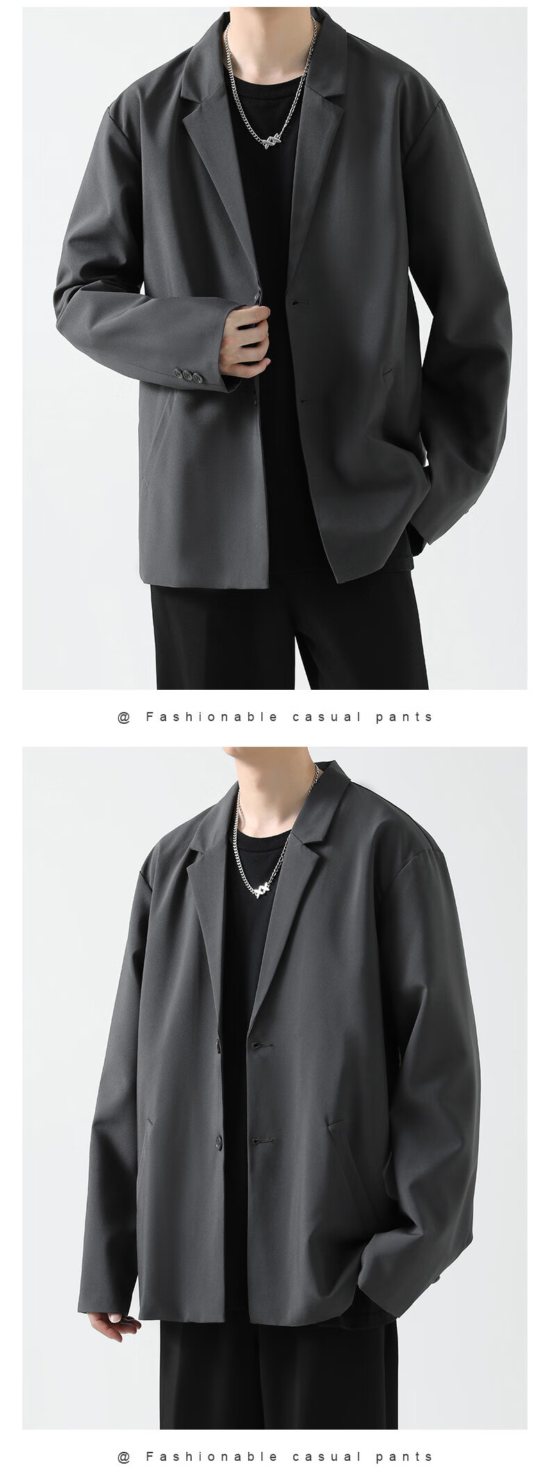 Foss Phil Men's Suit Jacket, Spring And Autumn Loose Casual Versatile DK Uniform Cool Suit Coat XF8001 Black L 9