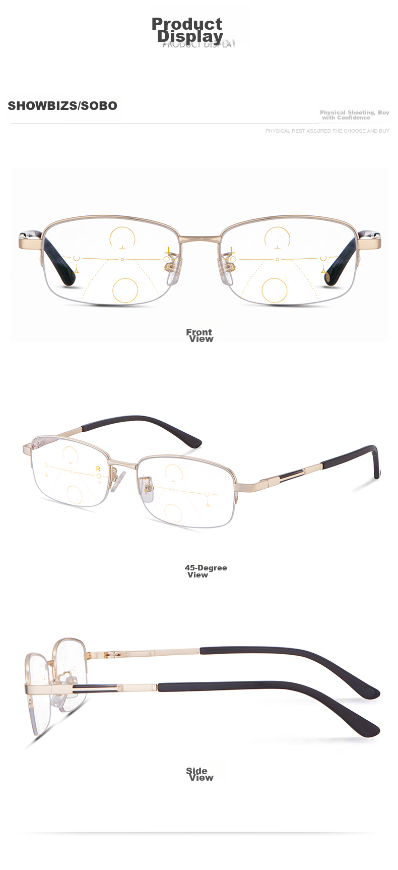SHOWBIZS Anti-Blue Light Reading Glasses, Progressive Multi-Focus for Far And Near Sightedness, Presbyopic Glasses for Men And Women, 1905 5