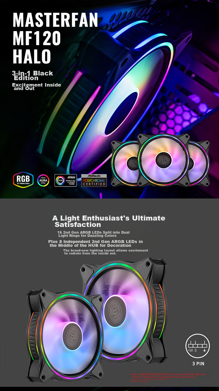 CoolerMaster SickleFlow Edge 360 ARGB 3-in-1 Integrated Fan White/Triple Frame Design/LDB Bearing/Supports Motherboard ARGB Sync/5-Year Warranty 2