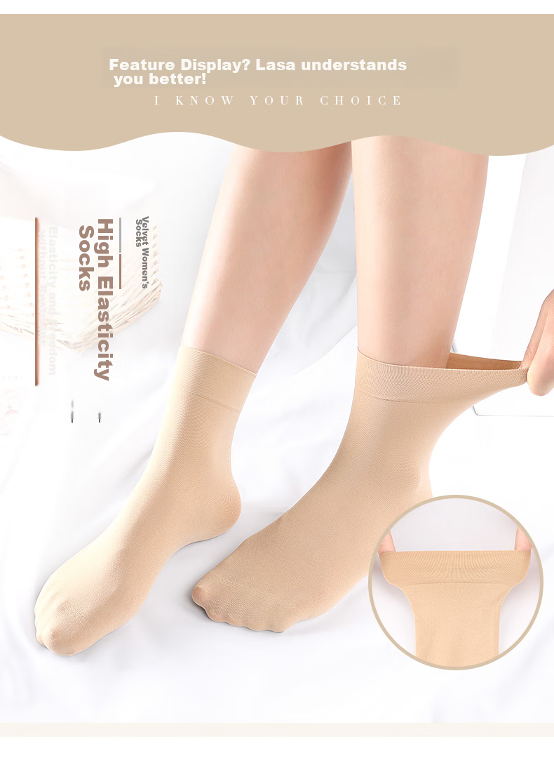 LangSha Silk Stockings for Women, Mid-Length Socks, Spring And Autumn Season, Medium-Thick Velvet Mid-Calf Socks, Black And Flesh Color, Thickened, Anti-Snagging, Wear-Resistant, Antibacterial Socks for Wome 6